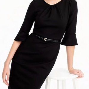 J.Crew Women’s Bell Sleeve Sheath, Stretch Ponte Dress. Black. Size 4.